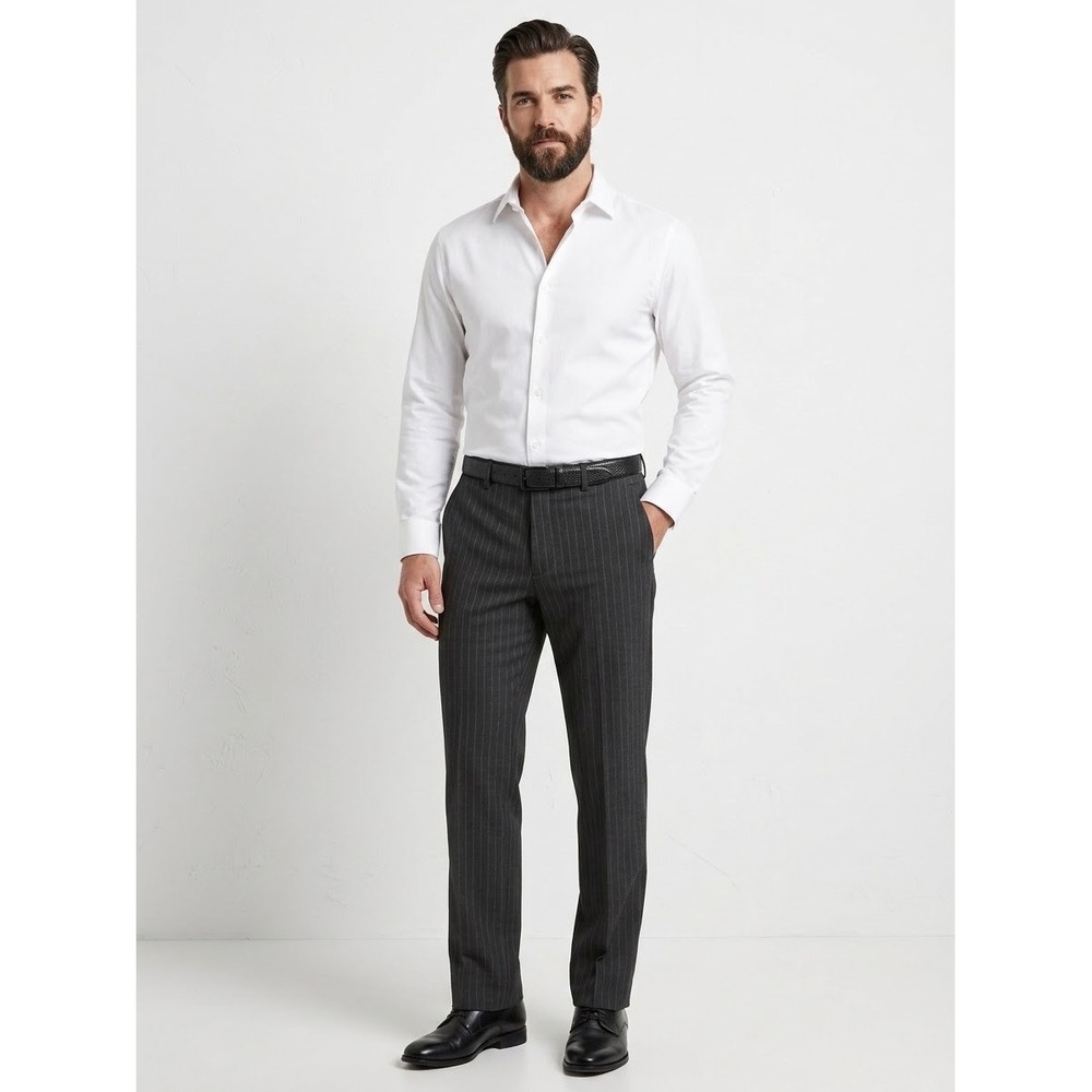 Banana Republic Dawson Mens 32x30 Pinstripe Wool Blend Dress Pants Charcoal Grey